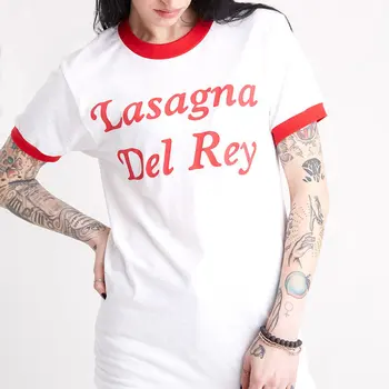 Vintage Stiliaus Lazanija Del Rey Juokinga Marškinėlius Su Sakydamas Unisex Grafinis Spausdinti Medvilnės marškinėliai Plius Harajuku Amerikos marškinėliai Moterims