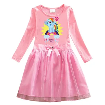 Vaikas Mergina Pavasarį, Rudenį Mano Mažai Pony Suknelė Rožinės Spalvos Blue Rose-Red Violetinė Animacinių Filmų Medvilnės Baby Princess Mielas Suknelė Tinklelio Suknelė