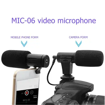 MIC-06 Kamera Išorinis Mikrofonas Stereo Mobiliojo Telefono Vaizdo Įrašymo Mic rankiniais F-mount Įrašą Išmaniojo telefono Kamera