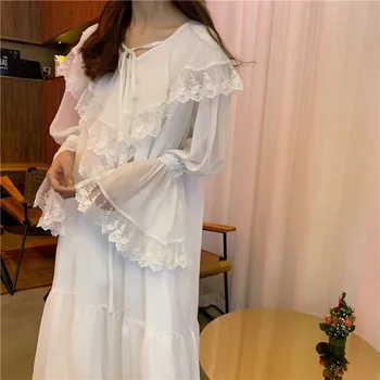2019 naują pavasario dress korėjos prašmatnus vidutinio ilgio prarasti šifono ilgomis rankovėmis suknelė mergaitės