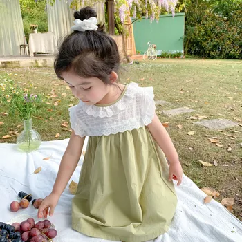 2020 Metų Vasaros Mergaitės Nėrinių Kratinys Suknelės Korėjos Stiliaus Kūdikiams, Vaikams, Drabužiai Vaikams, Mielas Rankovių Kūdikių Gilrs Princesė Suknelė