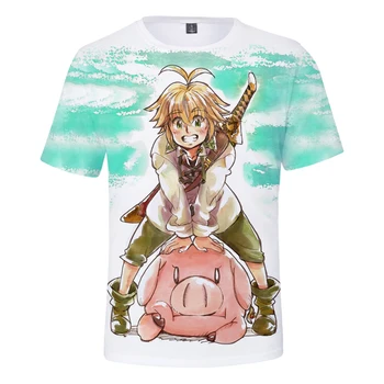 Anime Nanatsu Nr. Taizai Marškinėliai T-shirt Vyrai Moterys Vasarą trumpomis Rankovėmis T-shirt Harajuku Animacinių filmų Septynios Mirtinos Nuodėmės, 3D Marškinėliai