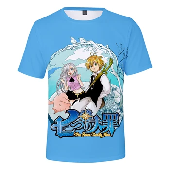 Anime Nanatsu Nr. Taizai Marškinėliai T-shirt Vyrai Moterys Vasarą trumpomis Rankovėmis T-shirt Harajuku Animacinių filmų Septynios Mirtinos Nuodėmės, 3D Marškinėliai
