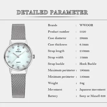 WWOOR Prekės ženklo Mados Moterų Laikrodžiai ponios Ultra-plonas kvarciniai laikrodžiai moterų laikrodžiai moterų tinklinio juosta atspari vandeniui laikrodis reloj