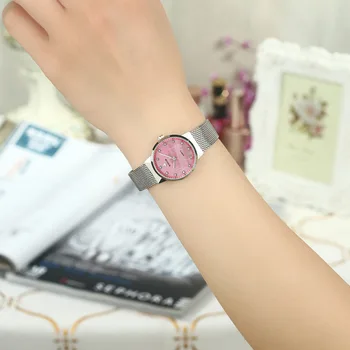 WWOOR Prekės ženklo Mados Moterų Laikrodžiai ponios Ultra-plonas kvarciniai laikrodžiai moterų laikrodžiai moterų tinklinio juosta atspari vandeniui laikrodis reloj