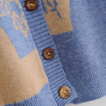 ZA 2020 m. Moteris Rudenį Žakardo megztas megztinis V-Kaklo Džemperis Mergaitei ilgomis Rankovėmis Atsitiktinis Laisvi Megztiniai Vieną krūtinėmis cardigan