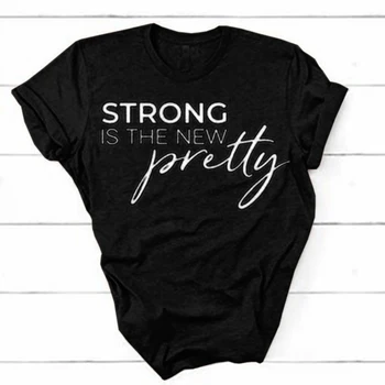 Stiprus yra gana naujas marškinėliai moteriški Naujas Mados Laiškas Išspausdintas Vasaros Medvilnės šūkis trumpomis Rankovėmis T-shirt feminizmo Viršūnes tees