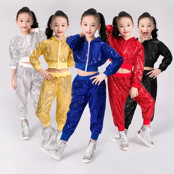 Vaikai China Hip-hop Jazz Kostiumas Mergaitėms Studentų Gatvės DanceWear Sportinių Šokių Varžybose Vykdymo Etapą Medžiaga