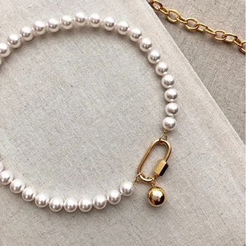 Lady mados drabužių priedų karoliai turas shell perlų rankų darbo trumpas kaklo papuošalai 2020 Imitacija, perlų spiralės sagtis choker