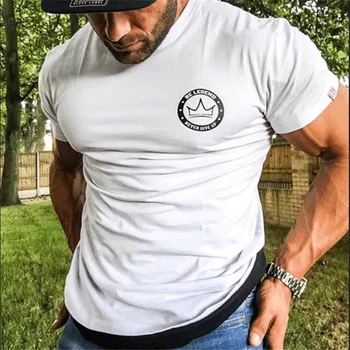 2019 naujas Vyrų marškinėliai Mados siūlėmis Medvilnės Kvėpuojantis Mens Trumpas Rankovės Sporto Salėse Tee Stora Atsitiktinis Vasaros Top camisetas