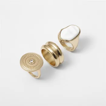 3Pcs/Set Boho Vyrų Žiedas Baltas Auksas Spalva Vintage Baroko Perlas Geometrinis Apvalios Monetos Moterų Piršto Nustatyti Žiedas korėjos Papuošalai Žavesio