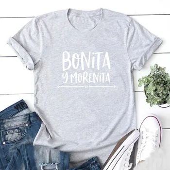 Bonita Y Morenita Vasaros Juokingi marškinėliai Moterims marškinėliai trumpomis Rankovėmis Marškinėlius Moterų Top Medvilnės Marškinėliai Femme Juoda Camiseta Mujer