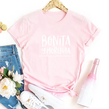 Bonita Y Morenita Vasaros Juokingi marškinėliai Moterims marškinėliai trumpomis Rankovėmis Marškinėlius Moterų Top Medvilnės Marškinėliai Femme Juoda Camiseta Mujer