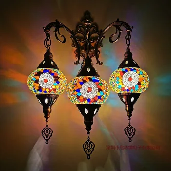 3 Galvutės, Naujas Viduržemio jūros regiono stilių Art Deco turkijos Mozaika, Sienos Lempos Rankų darbo mozaika, Stiklo romantiška sienos šviesos
