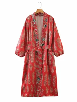 Rudenį, Pavasarį nauja raudona gėlė, diržas kimono plius dydis zaraing stiliaus za 2020 m. moteris sheining vadiming moteriška suknelė XZ2563
