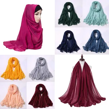 Didelio Dydžio Šifono Musulmonų Hijabs Moterų Skara Headscarves Gryna Spalva Hijab Wrap Islamo Kvėpuojantis Turbaną Moterų Skara-Šalikas