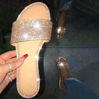 Mados Namų Šlepetės Moterims Kailiniai Slysta Bling Fifo Šviesus Diamond Patalpų Batai Blizgučiai Šlepetės Moterims Zapatos De Mujer