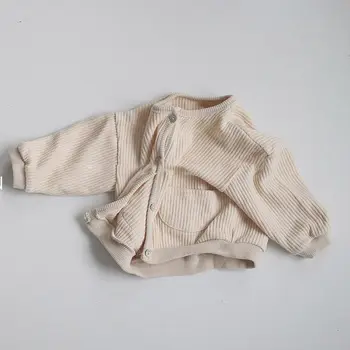 Korėjos vaikų drabužiai nauji rudenį berniukų ir mergaičių T-kaklo džemperis cardigan baby Striukė retro Viršuje vaikai striukės