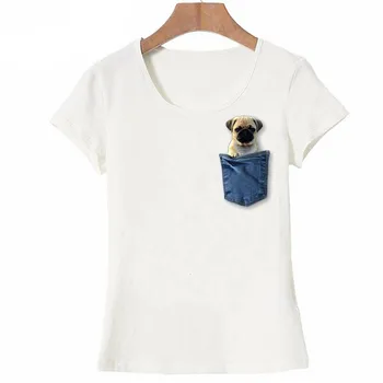 Pug mano kišenėje T-Shirt Vasaros Mados Moterų marškinėliai Juokingas Šuo atsitiktinis mergautinė Viršūnes Mėlyna Netikrą kišenėje T Shirts mielas moterų Tees