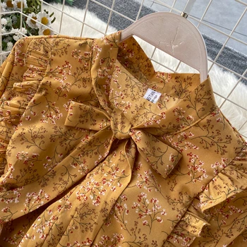 2021 Lankas Derliaus raukiniai gėlių spausdinti Suknelė Vasaros Šalis Midi Ilgio šifono suknelė Moterims aukšto juosmens plisuotos paplūdimio elegantiškas Suknelės