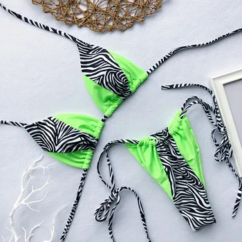 Zebras Spausdinti Apynasrio micro Bikini 2019 moterų Bandeau String maudymosi kostiumėlį Moterų maudymosi kostiumėliai, Neon Blizga bikini rinkinys Leopardas Maudymosi Kostiumas