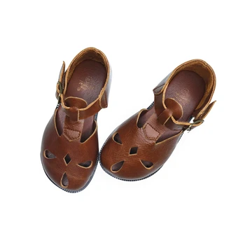 Karvės odos sandalai Mergaitėms Retro naftos vaškas spalvos, Originali Oda Kūdikių Paplūdimio bateliai vaikams, Sodas sandalai Vasarą Vaikų sandalai 6T