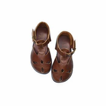 Karvės odos sandalai Mergaitėms Retro naftos vaškas spalvos, Originali Oda Kūdikių Paplūdimio bateliai vaikams, Sodas sandalai Vasarą Vaikų sandalai 6T