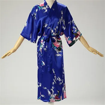 Povas Spausdinimas Emuliacija Šilko Pižama Japonijos Moterų Kimono Chalatas Chalatas Pižamą Pusė Rankovių Vasaros Vidurio-veršelis Plius Dydis 14Color