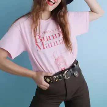 Vasarą Moterys Playboy Bunny Vadovas Tee Marškinėliai Pink Grafinis 70s, 80s Derliaus Marškinėlius Negabaritinių Mielas Estetinės Dovana Jai marškinėliai