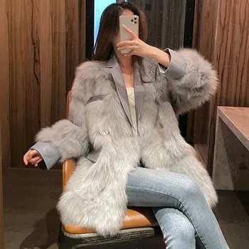 Bella filosofija žiemos moterims, Elegantiškas, kietas dirbtiniais fox fur coat panele Laisvalaikio Šilti Paltai moterų ilgomis Rankovėmis viršutinių drabužių siuvimas