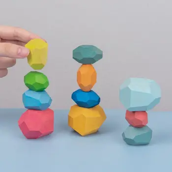 16 Vnt Vaikai Medinių Spalvotų Akmenų Krūvas Žaidimo Kūrimo Bloką Vaikų Kūrybos Švietimo Žaislai