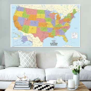 150x100cm neaustinių Žemėlapis Jungtinės amerikos valstijos su Informacija apie Pasaulio Žemėlapyje Unframe Siena Lipdukas Plakatas Pradedantiesiems ir Švietimo Prekes