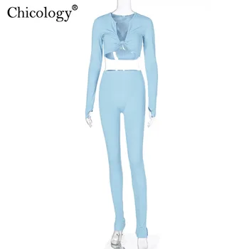 Chicology žemų dažnių sexy 2 dviejų dalių komplektas mados streetwear pasėlių viršuje kelnės moterims 2020 m. žiemos sporto drabužiai lady klubas komplektai