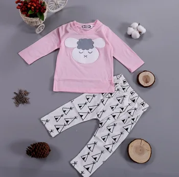 Naujagimiui Baby Girl Drabužių Rinkiniai, 2 vnt. Tinka Medvilnės ilgomis rankovėmis marškinėliai+Kelnės Mažai avių Bebe mergaičių apranga