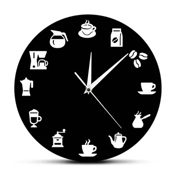 Kavos Baras Kavinė Pupelės Taurės Sieninis Laikrodis Kavos Parduotuvė Spausdinimo Dizainas Modernus Kvarcinis Laikrodis Žiūrėti Kavos Mėgėjas Virtuvės Dekoro Sienos Menas
