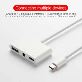 USB C su USB įkrovimo 3.5 mm Ausines AUX Adapteris, Skirtas 
