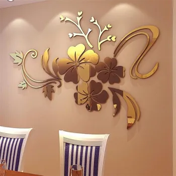 Lipdukai ant sienos 3D Veidrodis Gėlių Meno Nuimamas Siena Lipdukas Akrilo Decal Namų Kambario Dekoro Lašas laivybos produkto O0817#30