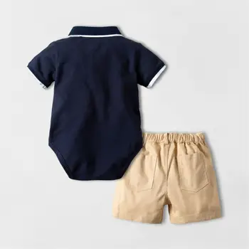 2019 Nauja Vaikų drabužiai tiktų Kūdikių Berniukų nustato Vaikų Vasaros Short-sleeve Atvartas Bodysuit + Trumpas Kelnes Dviejų dalių baby set