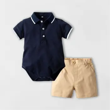 2019 Nauja Vaikų drabužiai tiktų Kūdikių Berniukų nustato Vaikų Vasaros Short-sleeve Atvartas Bodysuit + Trumpas Kelnes Dviejų dalių baby set