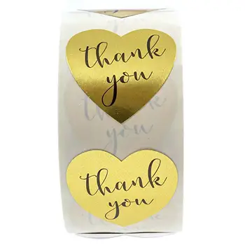 500Pcs Širdies formos aukso ačiū, Lipdukai, etiketės, plombos 1inch už prekių paketas Paketas scrapbooking kanceliarinės prekės lipdukas roll