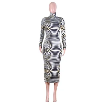 Adogirl Zebras, Leopardas Spausdinimui Moterų Maxi Suknelė 2019 M. Rudens Žiemos Golfo Ilgomis Rankovėmis Bodycon Ilgai, Klubas, Šalis Suknelė Vestidos