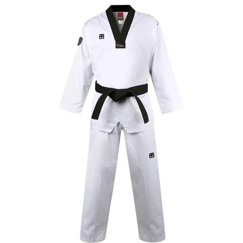 Naujas atvykimo MOOTO Pagrindinio taekwondo kostiumas vaikų berniukų ir mergaičių koledžas pradedantiesiems mokymo tiktų Juoda apykakle dizaino
