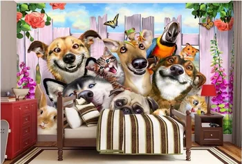 3d kambario tapetai užsakymą freskos nuotrauka Cartoon sodo grupė šunys apdailos dažymo 3d sienų freskomis tapetai, sienų ir 3 d