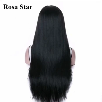 ROSA STAR Ilgi Tiesūs Juodi Plaukai, Perukai Moterims, Vidurinė Dalis Sintetinių Plaukų Aukštos Kokybės Natūralios Dienos Perukai