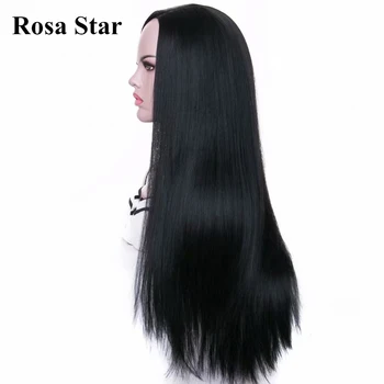 ROSA STAR Ilgi Tiesūs Juodi Plaukai, Perukai Moterims, Vidurinė Dalis Sintetinių Plaukų Aukštos Kokybės Natūralios Dienos Perukai