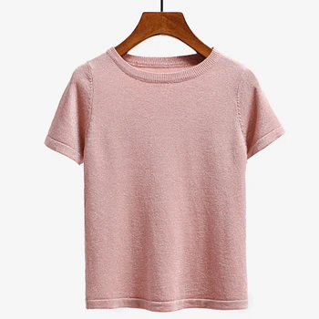 BYGOUBY Megzti Vasaros Marškinėliai Moterims Atsitiktinis trumpomis Rankovėmis T-Shirt Kvėpuojantis Elastingumą Kintwear Viršų O-Kaklo Moterų Marškinėlius