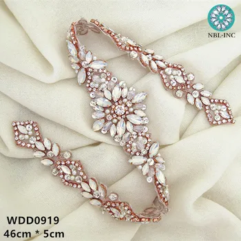 (1PC) Vestuvių diržo sidabro kalnų krištolas aplikacijos rose gold vestuvių kristalų zawalcowany aplikacijos geležies vestuvinių suknelių WDD0919