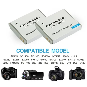 NB6L NB-6L 6L Baterija Canon Power-shot Kamera SX520 SS SX530 SX600 SX610 SX700 SX710 IXUS 85 95 200 210 105 1600mAh Įkroviklis