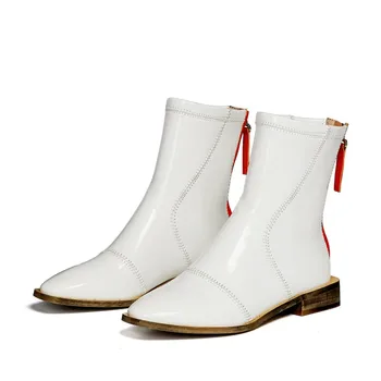 MLJUESE 2021 moterų batai Mikropluošto Žiemos trumpas pliušinis Aikštėje Kojų užtrauktukas Med aukštakulnius moteris Jojimo batai 40 dydis