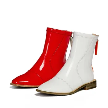 MLJUESE 2021 moterų batai Mikropluošto Žiemos trumpas pliušinis Aikštėje Kojų užtrauktukas Med aukštakulnius moteris Jojimo batai 40 dydis
